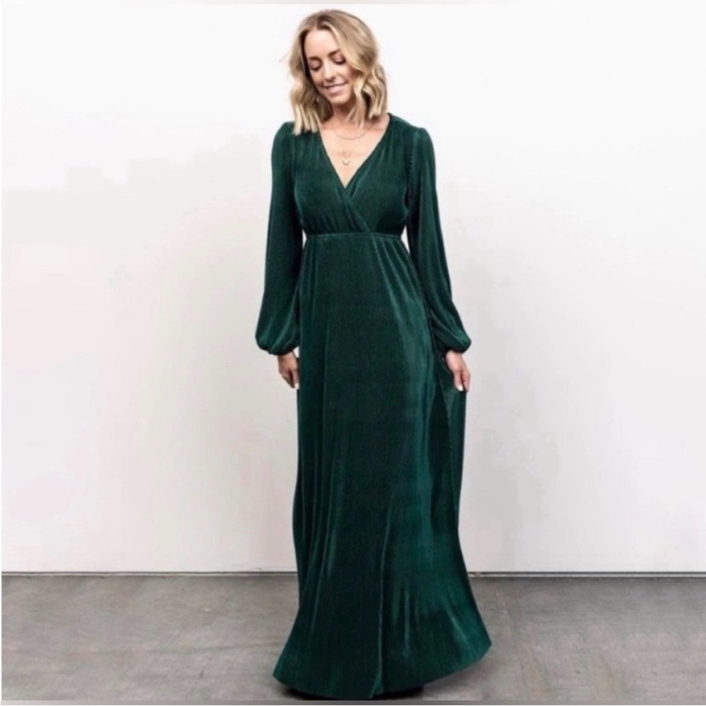 NWT Baltic Born XS Venus pleated green ribbed wrap style maxi dress wedding